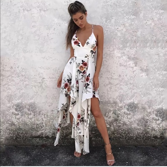 Dresses & Skirts - Floral Asymmetrical Sleeveless Maxi Dress